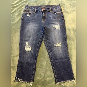 Maurices Dark Blue Distressed Cropped Skinny Jeans